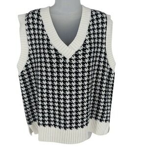 FORE Oversized Houndstooth Sweater Vest‎ Black White Knit Size S